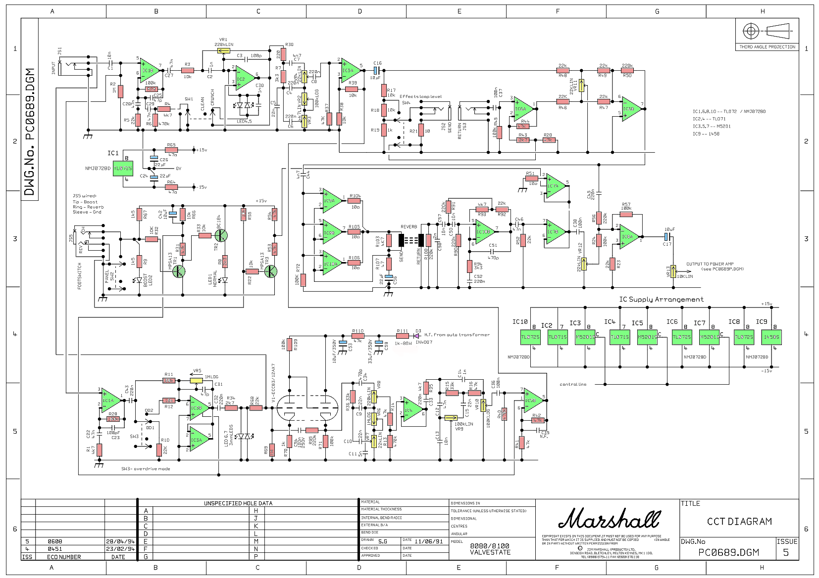 Photo Marshall 8080 Valvestate V80 [1991-1996] : Marshall VS 80V Schéma