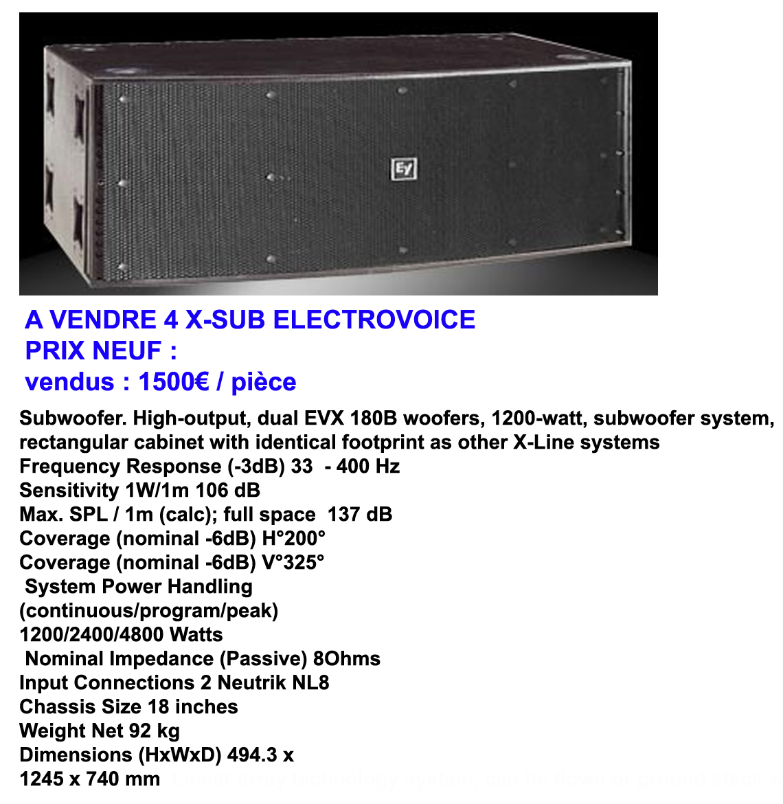 ElectroVoice XSUB image (377287) Audiofanzine
