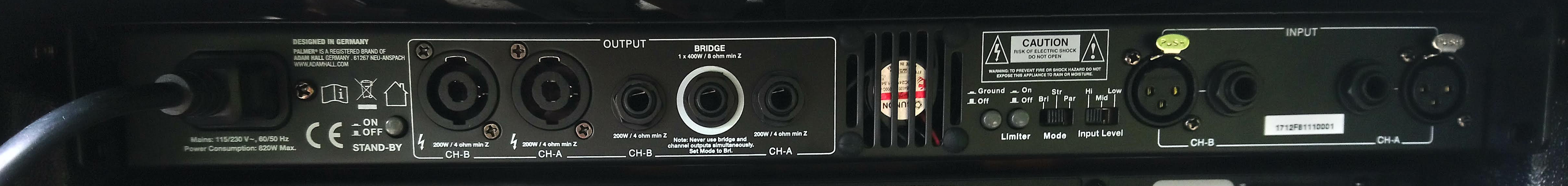 Amplificatore Chitarra Palmer MACHT 402 - Finale Potenza Stereo 200W/Canale, 400W Mono