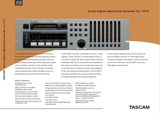 TASCAM DA-78HR 8 track recorder- 21 drum hours! AS IS