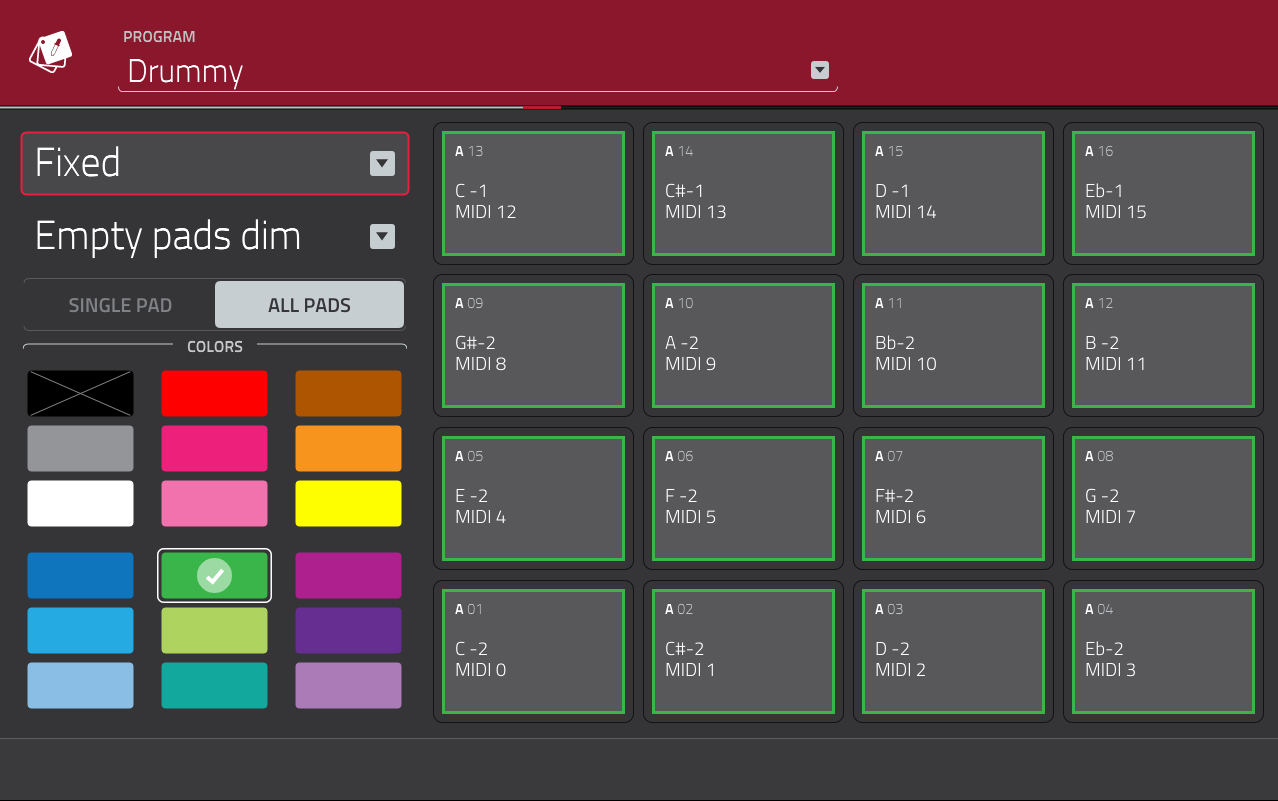 Akai MPC Touch : pad color