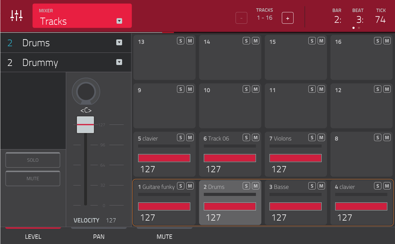 Akai MPC Touch : channel mixer