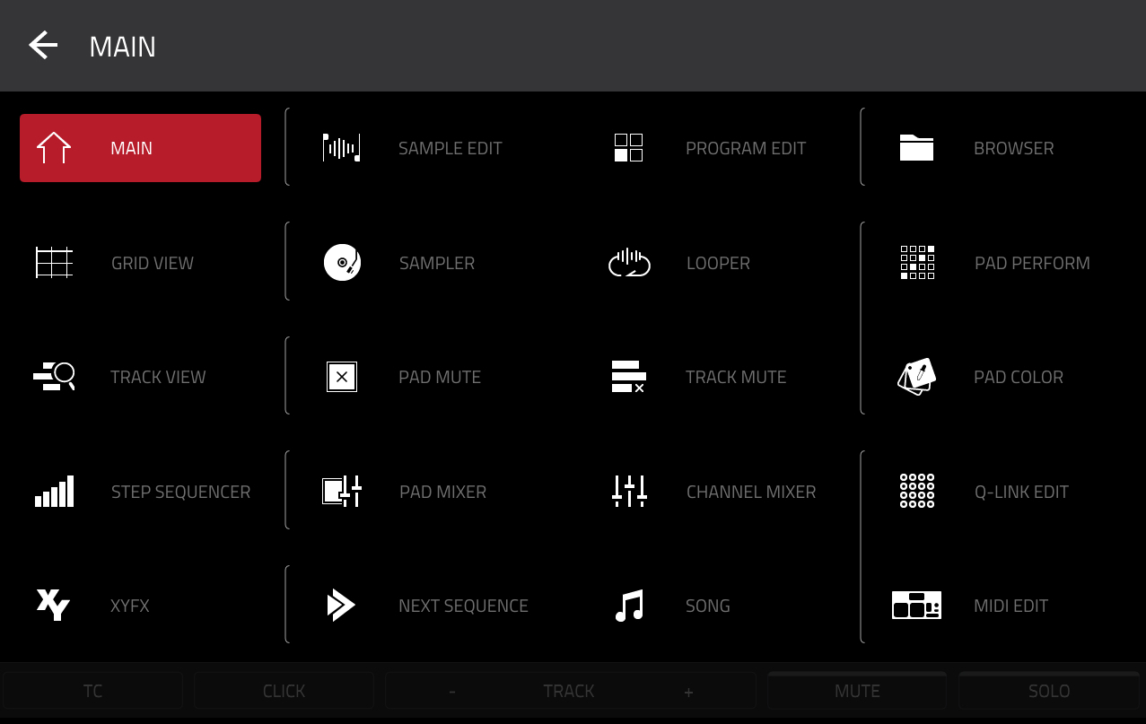 Akai MPC Touch : Menu