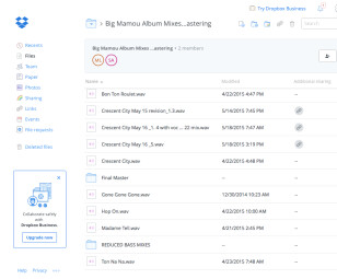 Dropbox screen Dropbox screen
