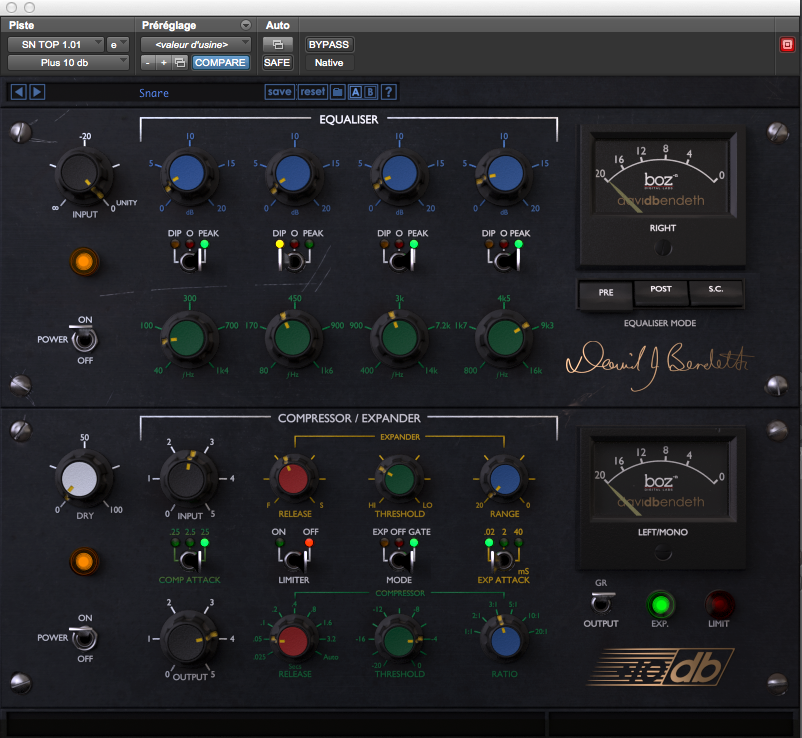 Boz Digital Labs +10db Bundle : 2 3 Preset Snare EQ Gate On