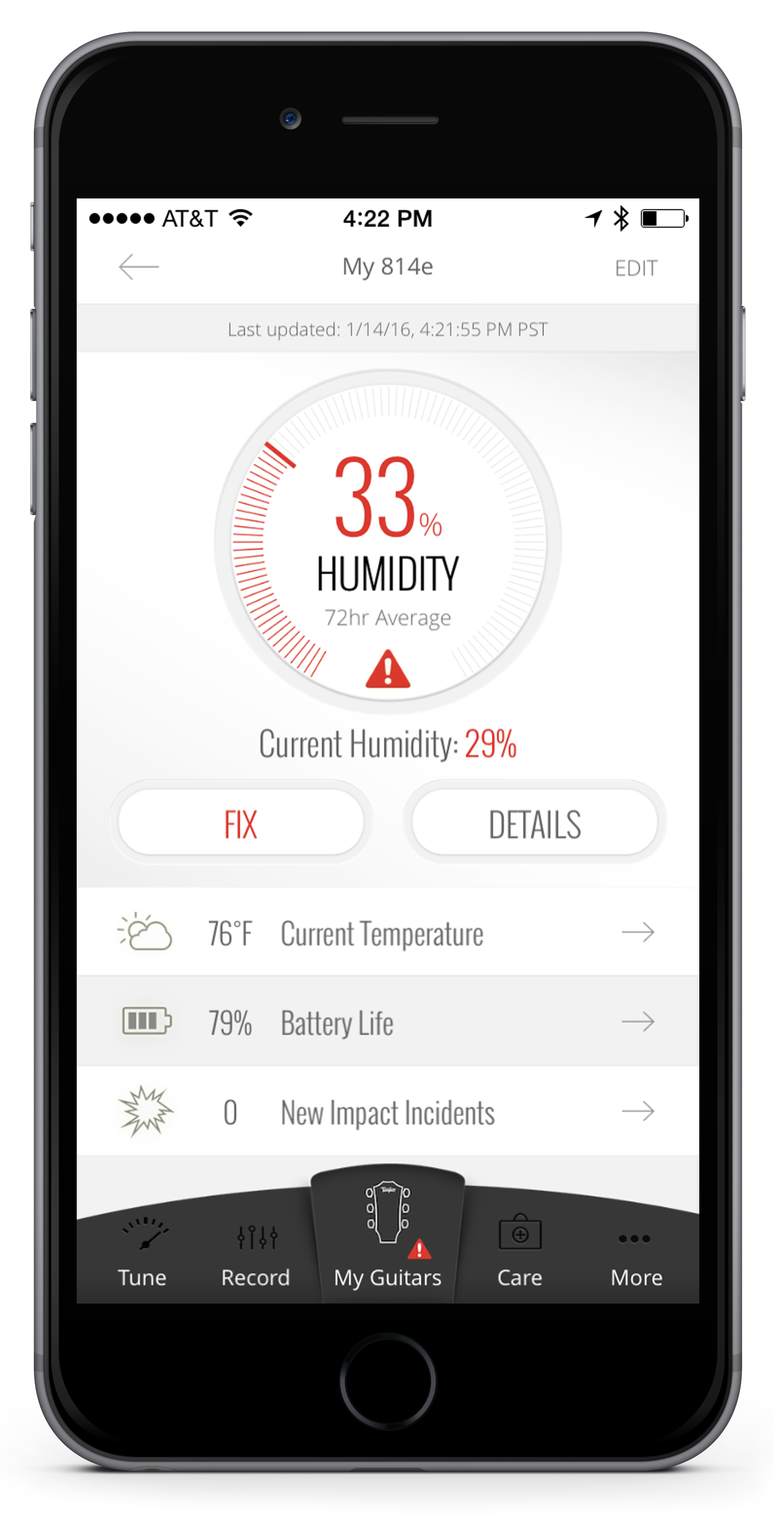 TaylorApp screens humidity alerts
