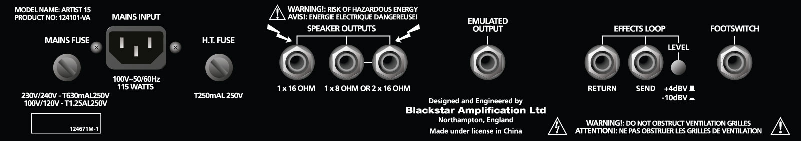 Blackstar Amplification Artist 15 : artist 15 rear panel large