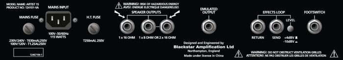 Blackstar Amplification Artist 15 : artist 15 rear panel large Blackstar Amplification Artist 15 : artist 15 rear panel large