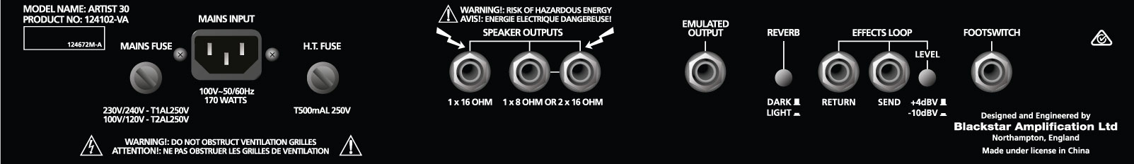 Blackstar Amplification Artist 30 : artist 30 rear panel large