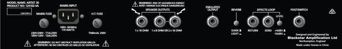 Blackstar Amplification Artist 30 : artist 30 rear panel large Blackstar Amplification Artist 30 : artist 30 rear panel large