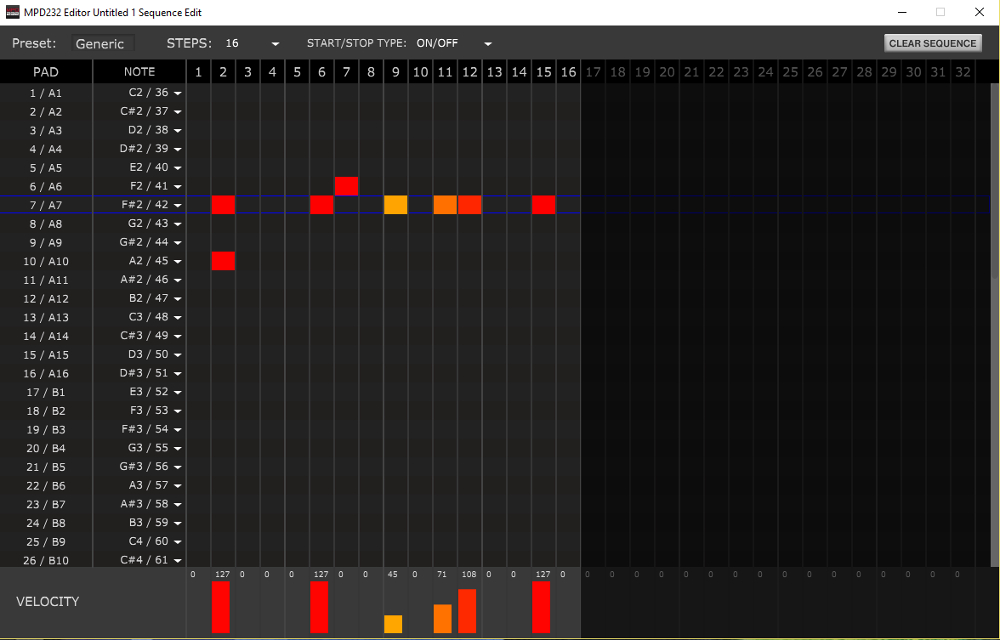 Akai MPD232 : seq edit