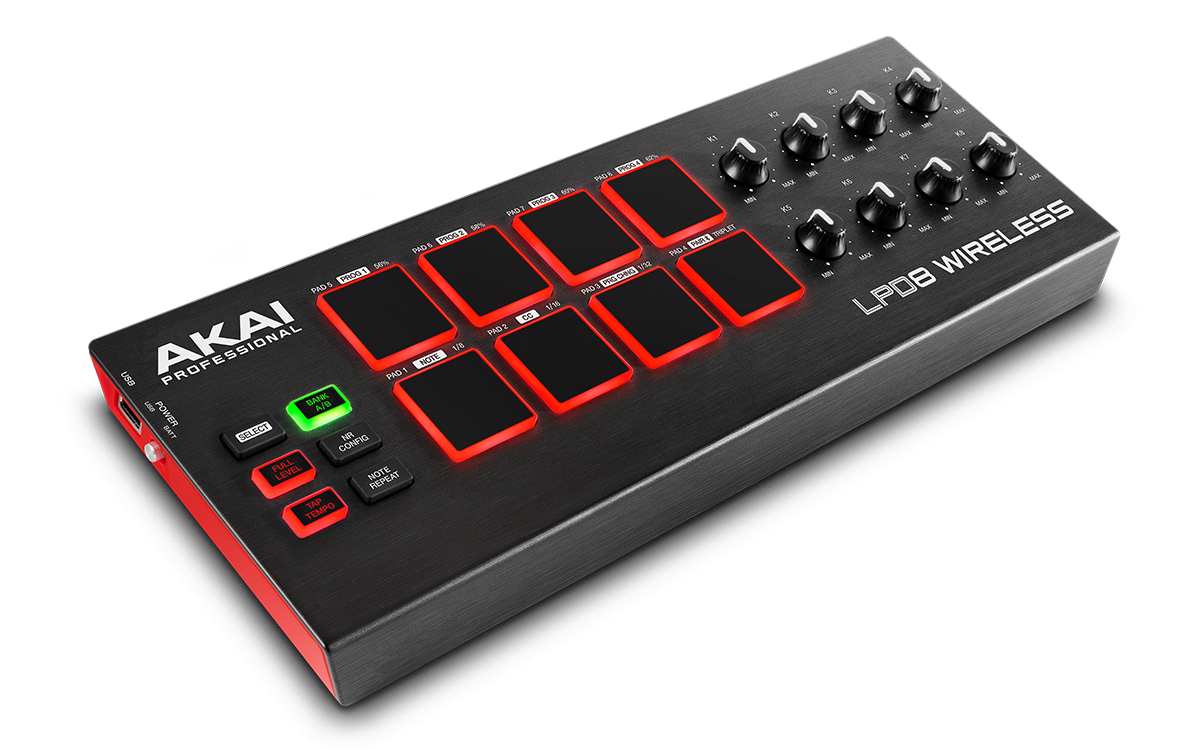 Akai LPD8 Wireless : LPD8Wireless angle 1200x750