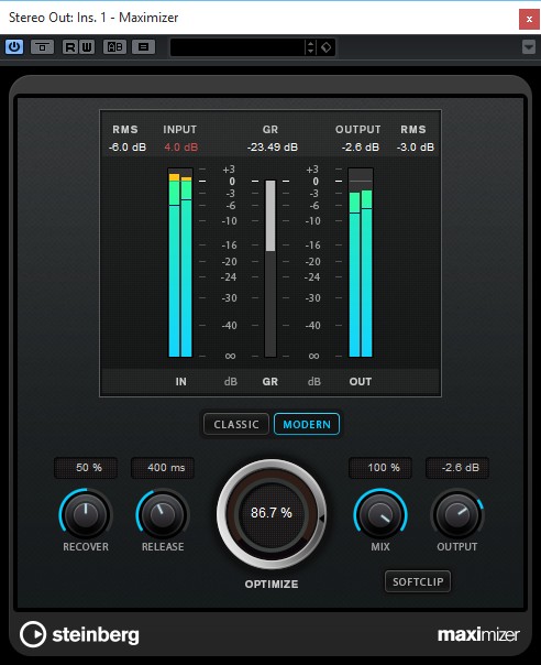Steinberg Cubase Pro 9 : maximizer
