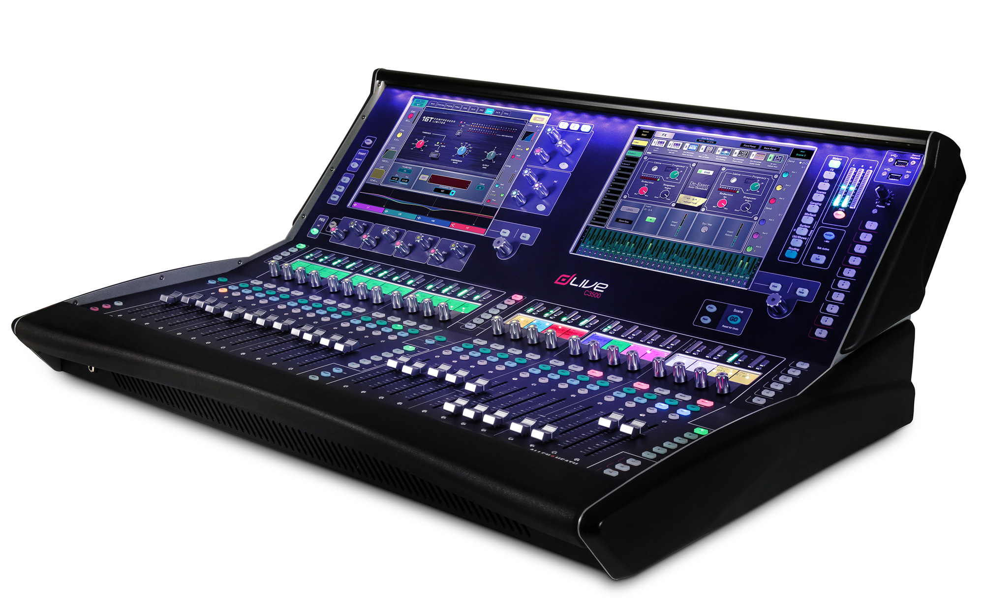 Allen &amp; Heath C3500 : dLive C3500 3quarter Left Purple Lights