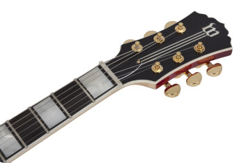 odin grail crimson gold buzzsaw headstock laying highres