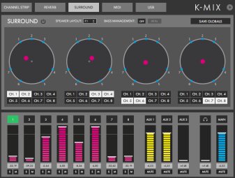 Keith McMillen Instruments K-Mix : Gestion du surround dans l'éditeur K-Mix Keith McMillen Instruments K-Mix : Gestion du surround dans l'éditeur K-Mix
