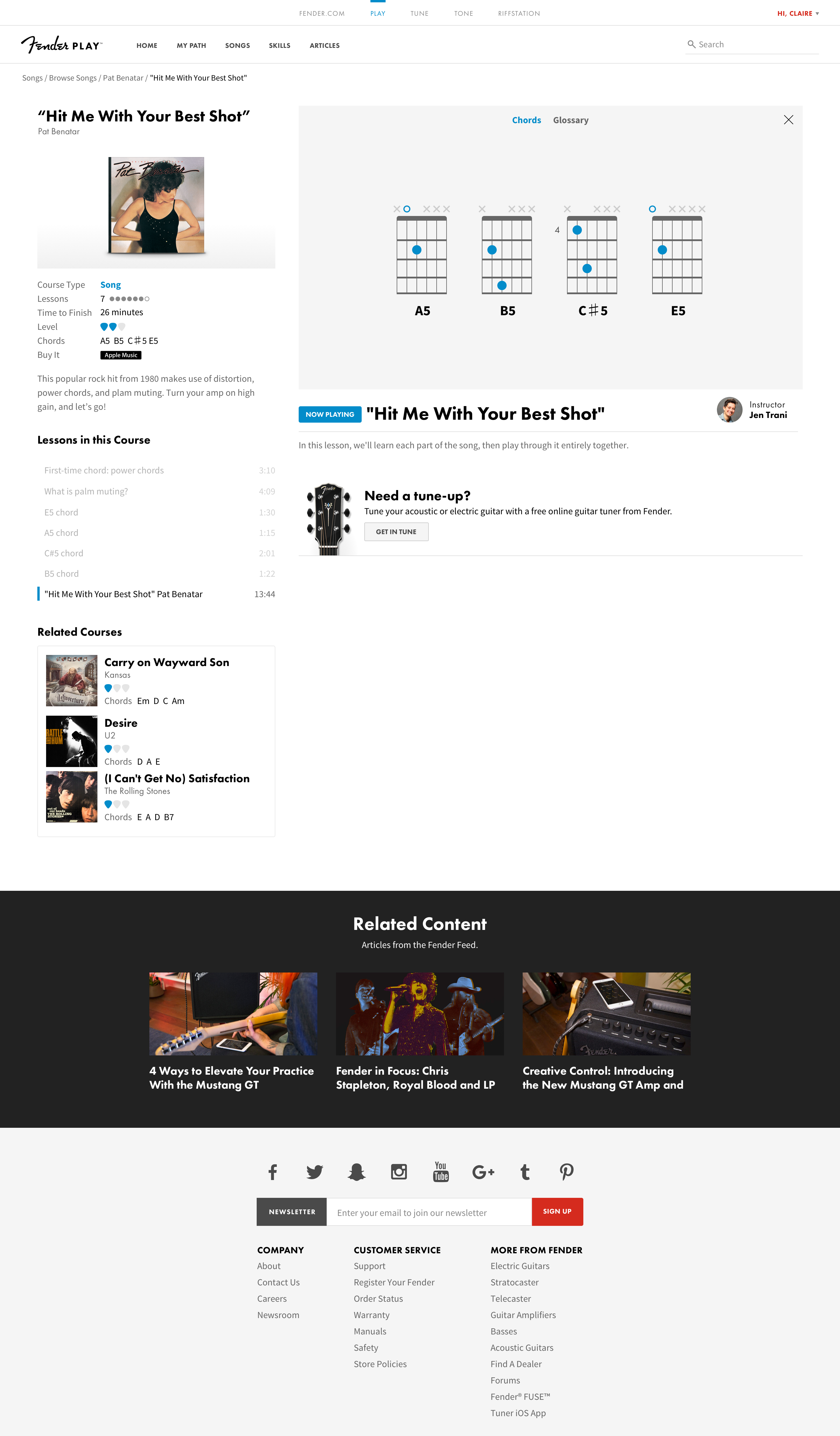 fender play desktop course hit me with your best shot chord overlay