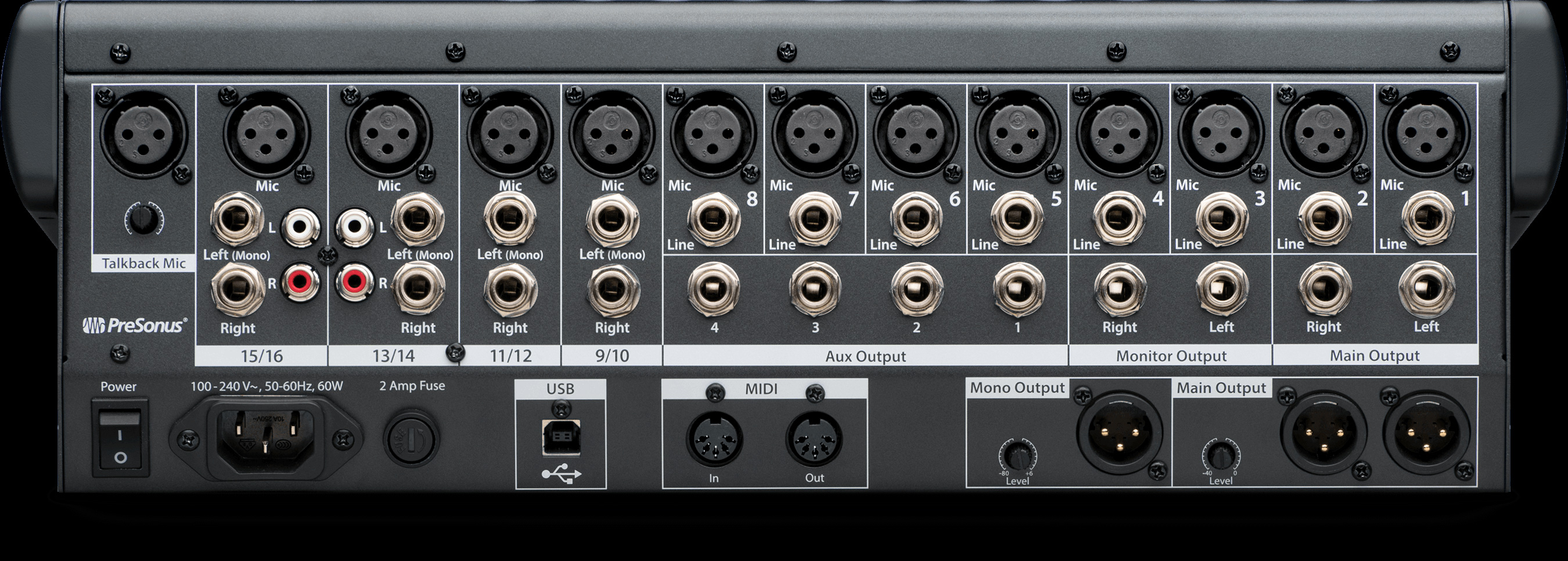 presonus studiolive 1602 usb back