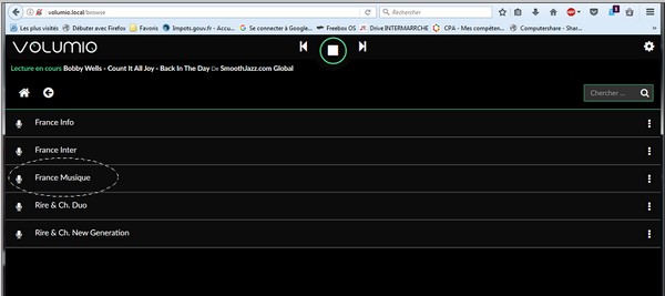 Volumio Page 2.7 France Musique Showing
