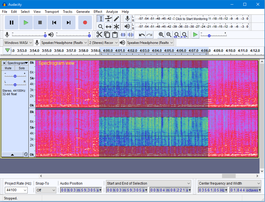Audacity 220 spectrogam Windows normal