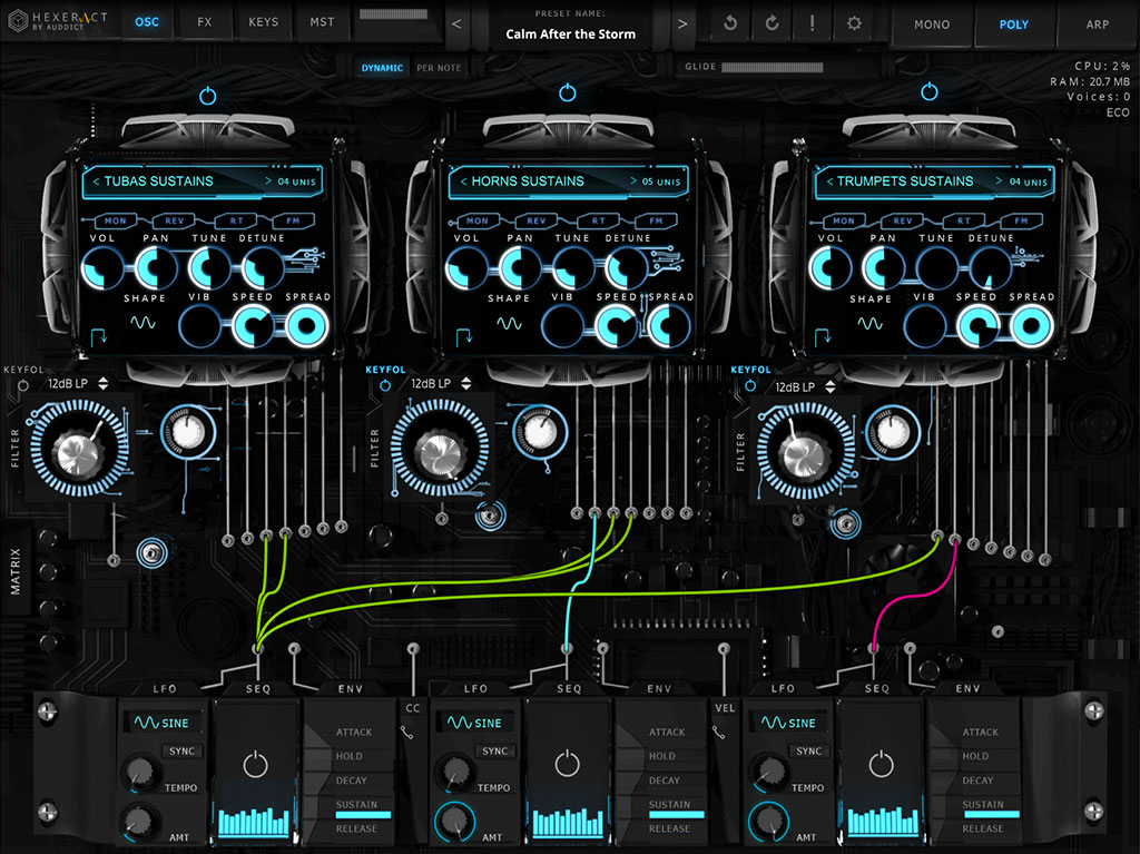 hexeract software synth oscillator tab