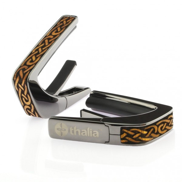 Thalia Capo Black Chrome Finish with Hawaiian Koa Celtic Knot : black chrome finish with hawaiian koa celtic knot engraved inlay