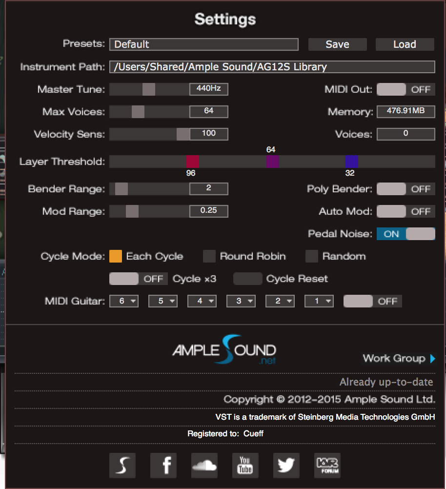 Ample Sound Ample Guitar Full Bundle : Settings