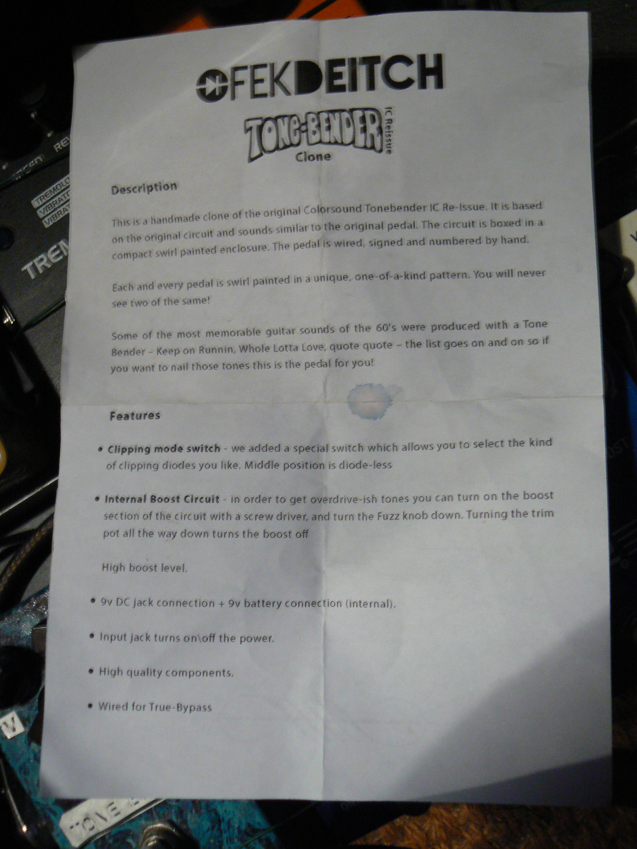 Ofek Deitch Electronics Tone Bender Clone