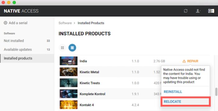 Click on Repair and choose Relocate Click on Repair and choose Relocate