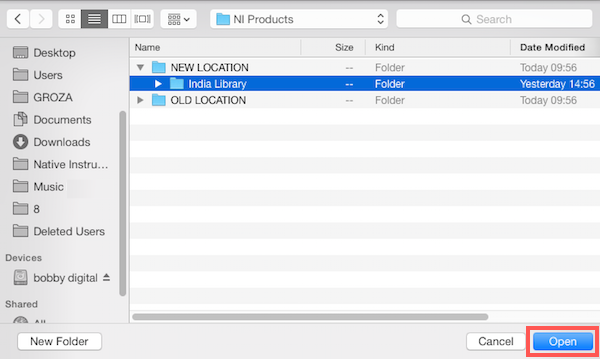 Browse to new location and click Open