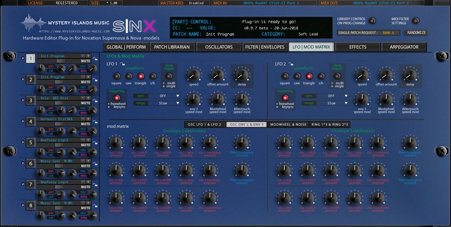Mystery Islands Music Novation SNX Librarian Editor : novation snx lfo modmatrix2
