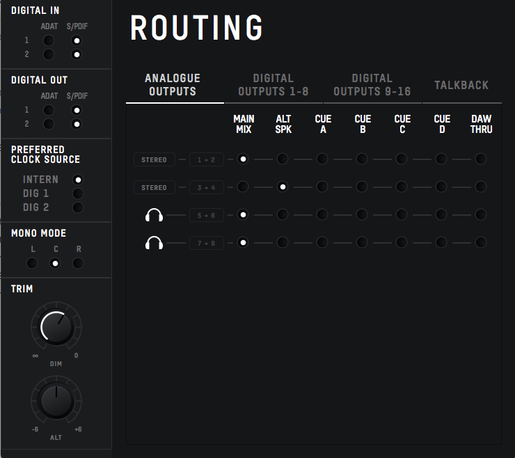 Audient iD44 : system panel