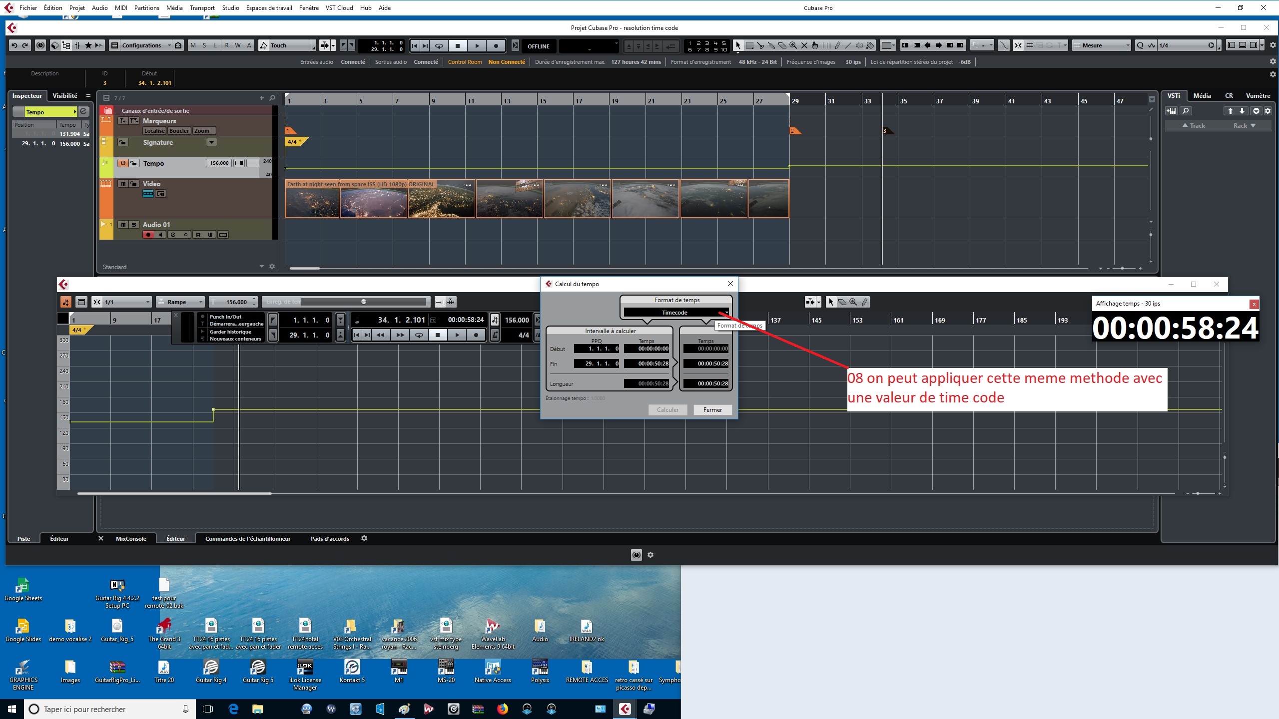 Steinberg Cubase Pro 9.5 : 08 on peut appliquer cette mem methode avec une valeur de time code