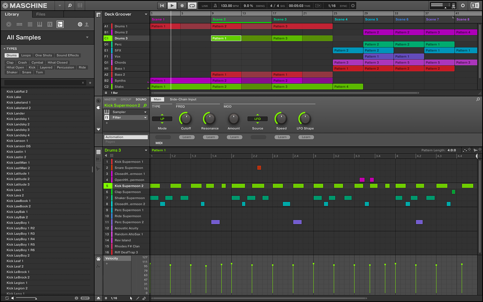 Native Instruments Maschine Mikro mk3 : MASCHINE Screenshot ARRANGE VIEW