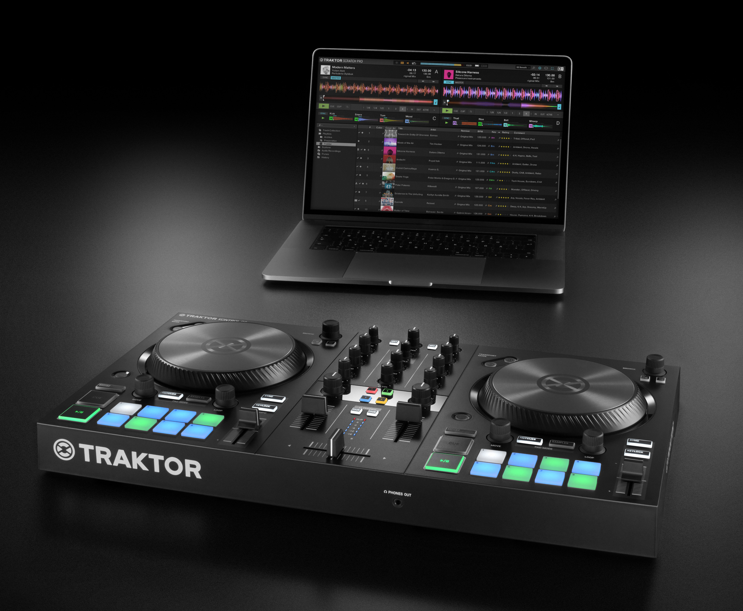 Native Instruments Traktor Kontrol S2 mk3 : TRAKTOR KONTROL S2 MK3 setup laptop