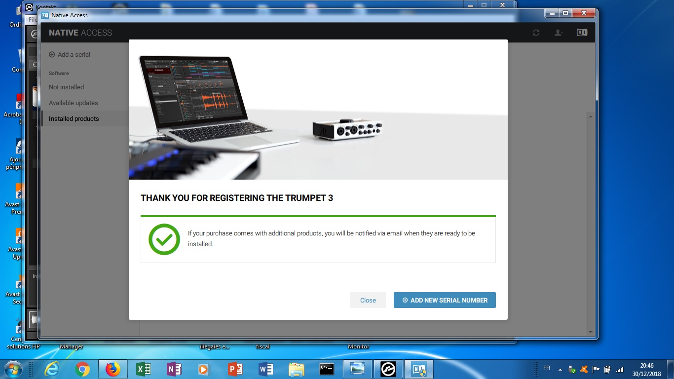 Native Instruments Kontakt 6 : 12 revalidation par le numero de serie car la banque 'etait toujours pas accepté par kontakt