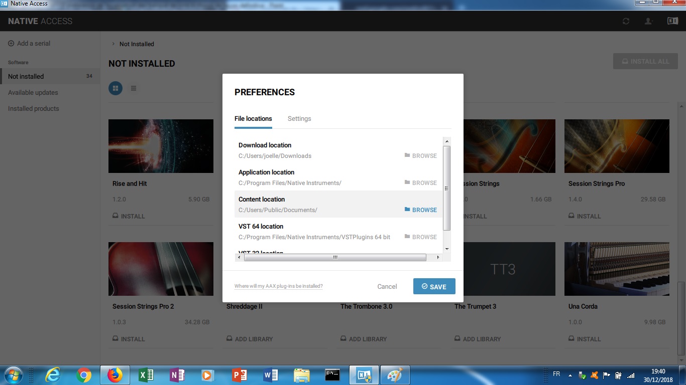 Native Instruments Kontakt 6 : 3 preference de localisation des banque de sons à choisir de façon definitive ici dans mes documents