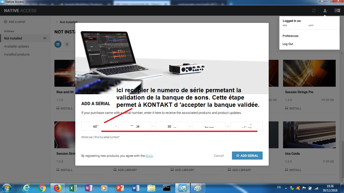 1 entrer le numero de serie ceci s appelle validation de la banque