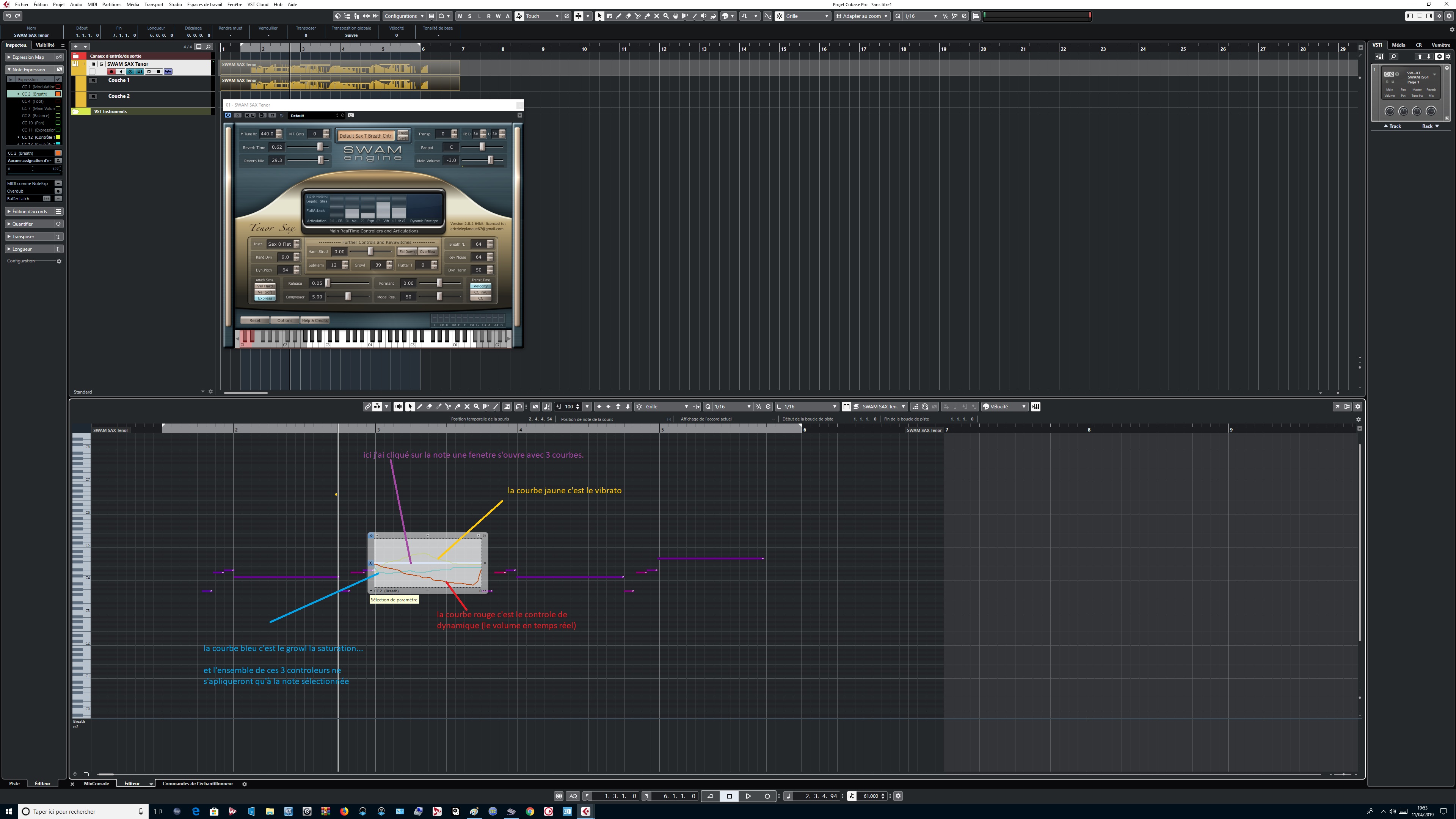 Sample Modeling French Horn and Tuba : 13 clique sur la note et ouverture de la fenetre de courbes