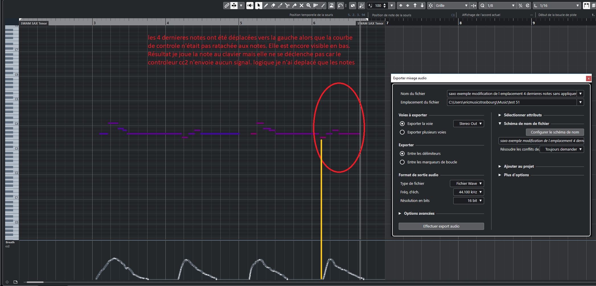 saxo exemple modification de l emplacement 4 dernieres notes sans appliquer la methode de validation des données dans la note
