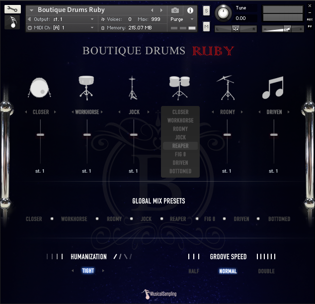 Musical Sampling Boutique Drums - Ruby : BoutiqueDrums_Ruby_GUI