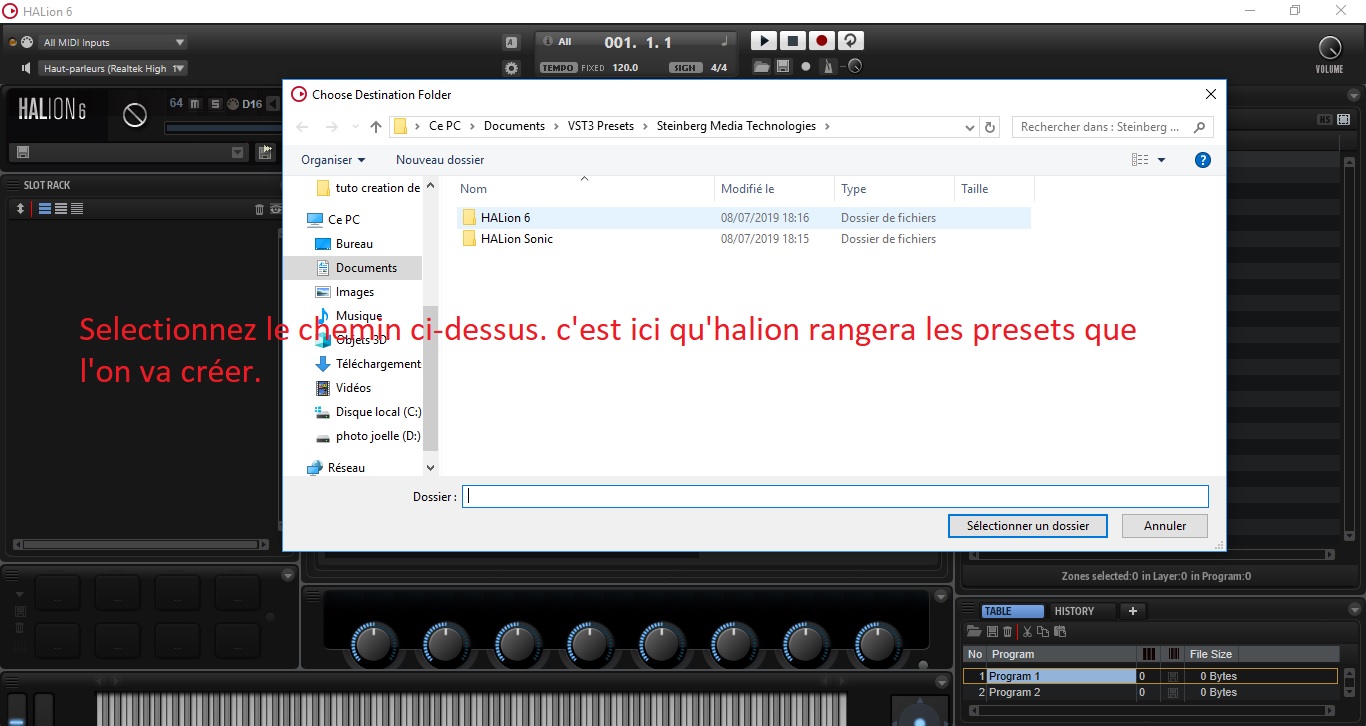 Steinberg HALion 6 : image 05 choix du chemin où l'on va ranger les presets