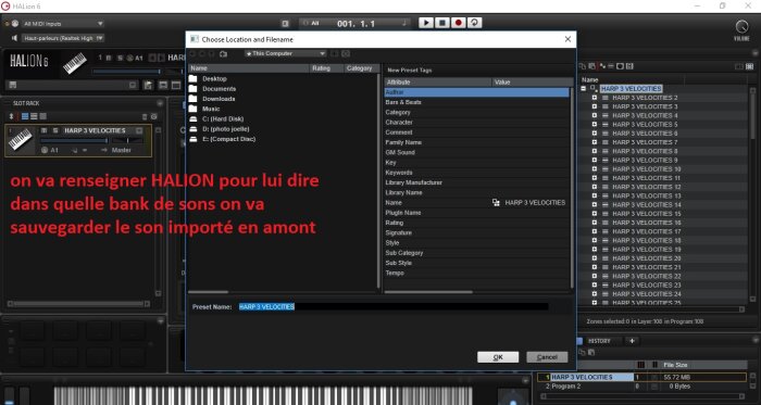 Steinberg HALion : image 08 on va renseigner HALION pour lui dire dans quelle bank de sons on va sauvegarder le son importés en amont Steinberg HALion : image 08 on va renseigner HALION pour lui dire dans quelle bank de sons on va sauvegarder le son importés en amont