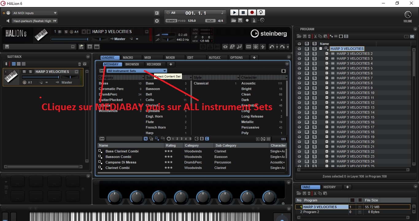 Steinberg HALion 6 : image 14 on clique sur mediabay