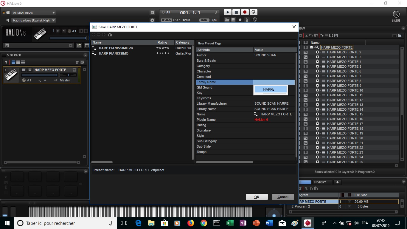 Steinberg HALion 6 : image 22 ensuite on a le choix par menu déroulant