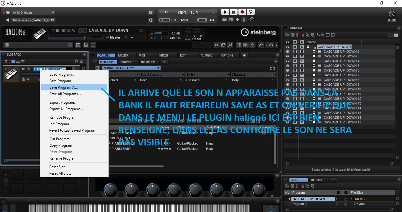 Steinberg HALion 6 : image 24 IL ARRIVE QUE LE SON N APPARAISSE PAS DANS LA BANK IL FAUT REFAIREUN SAVE AS