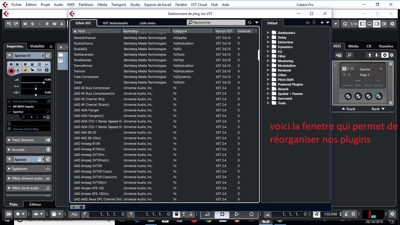 Steinberg Cubase Pro 8 : 3 voici la fenetre qui permet de réorganiser ces plugins