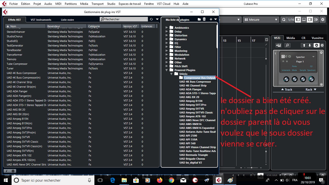 Steinberg Cubase Pro 8 : 14 le dossier a été créé il ne faut pas oublier de point sur le dossier parent avant de créer le sous dossier