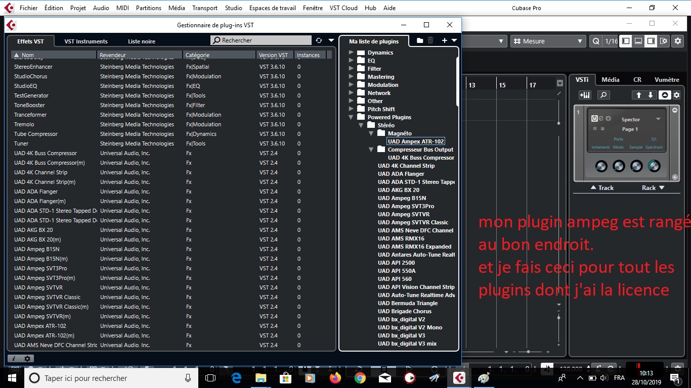 Steinberg Cubase Pro 8 : 18 ampeg est bien classé et je fais ceci pour tout les plugins dont j ai la licence