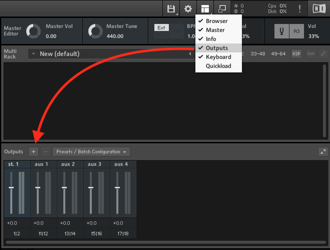 Steinberg Cubase : Afficher les sorties